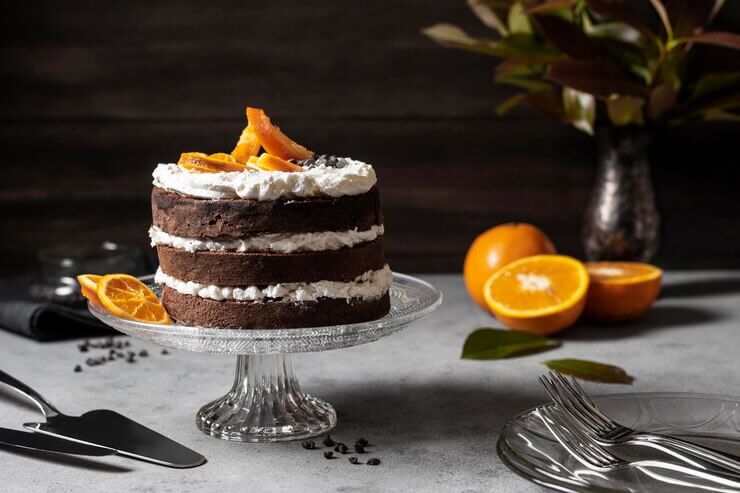 Slice of chocolate cake with cream topping